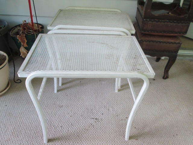 Pair of White Metal Mesh Side Tables: 24" x 18" x 21", Local Pickup Only