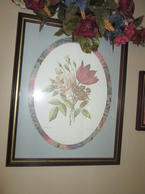 3 Piece Framed and Matted Multicolor Floral Bouquet Prints and Artificial Flora Swag - 3