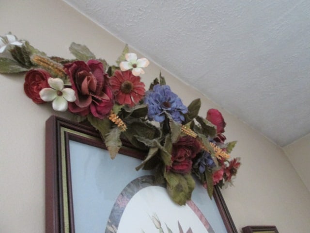 3 Piece Framed and Matted Multicolor Floral Bouquet Prints and Artificial Flora Swag - 5