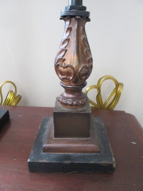 Pair of Neoclassical Vanity/Desk Lamps with Hand Decorated Metal Shades - 2