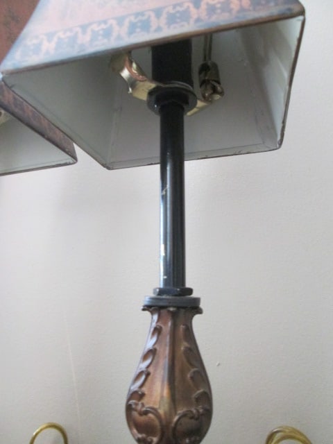 Pair of Neoclassical Vanity/Desk Lamps with Hand Decorated Metal Shades - 3