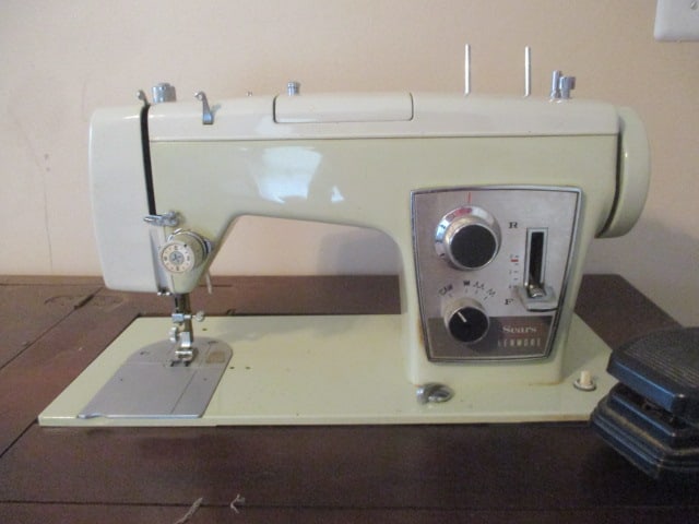 Vintage Sears Kenmore Model 2142 Sewing Machine in Wood Sewing Cabinet and - 3