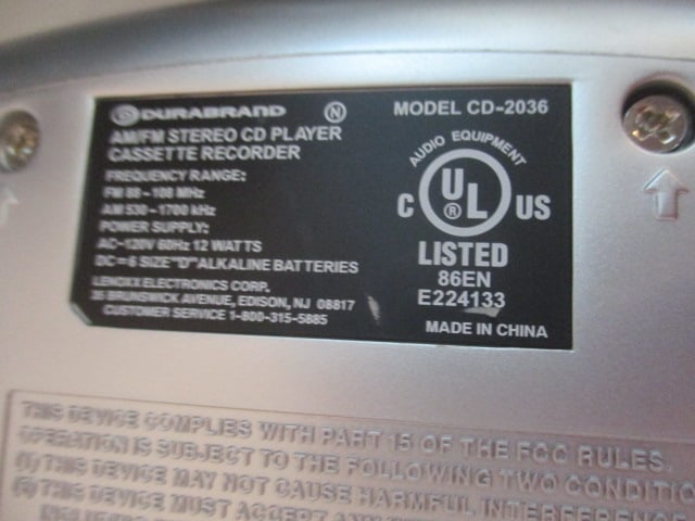Durabrand AM/FM CD Player Cassette Recorder Model CD-2036 Boom Box - 4