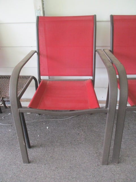 Four Bronze Finish Metal Patio Chairs and Side Table with Woven Resin Top - 2
