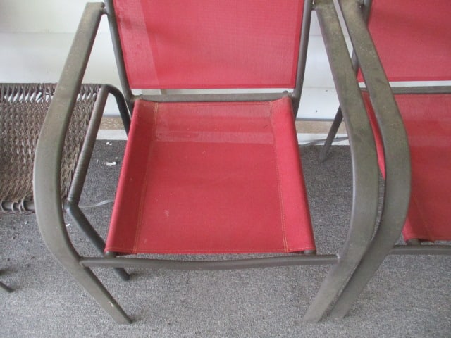 Four Bronze Finish Metal Patio Chairs and Side Table with Woven Resin Top - 3