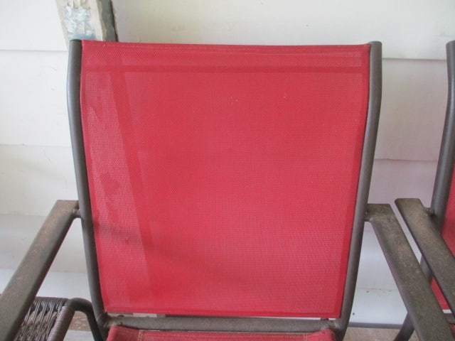 Four Bronze Finish Metal Patio Chairs and Side Table with Woven Resin Top - 4