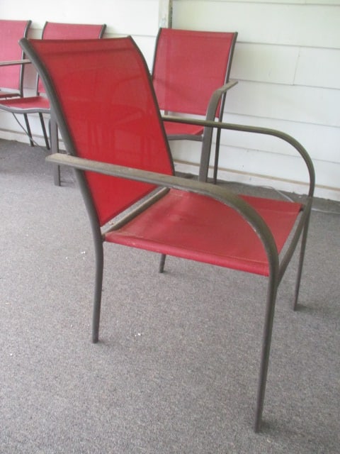 Four Bronze Finish Metal Patio Chairs and Side Table with Woven Resin Top - 5