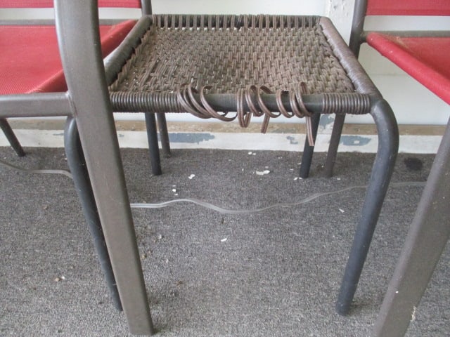 Four Bronze Finish Metal Patio Chairs and Side Table with Woven Resin Top - 7