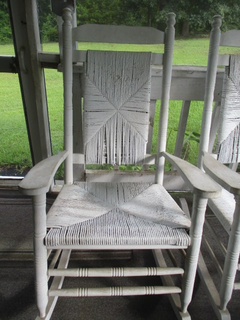 Pair of Painted White Wooden Rockers with Rush Seat/Backs - 2
