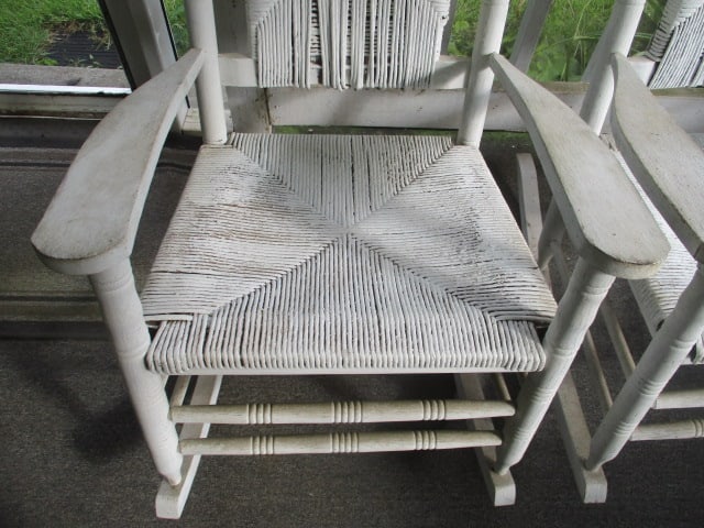 Pair of Painted White Wooden Rockers with Rush Seat/Backs - 3