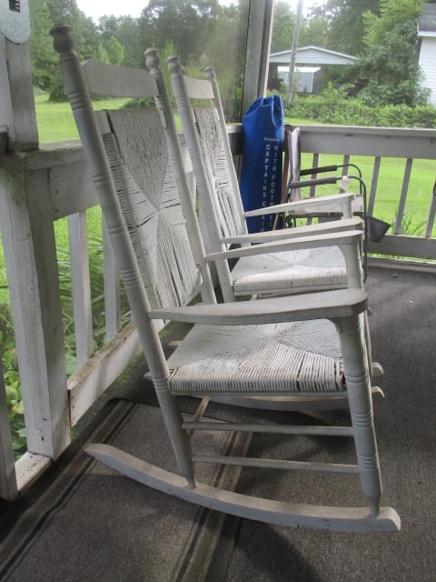 Pair of Painted White Wooden Rockers with Rush Seat/Backs - 4