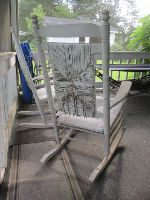 Pair of Painted White Wooden Rockers with Rush Seat/Backs - 5