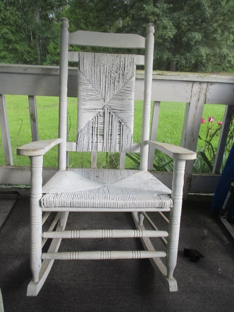 Pair of Painted White Wooden Rockers with Rush Seat/Backs - 7