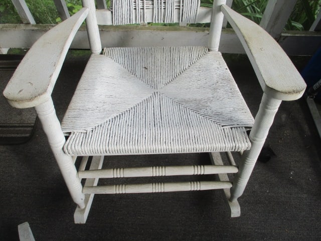 Pair of Painted White Wooden Rockers with Rush Seat/Backs - 8