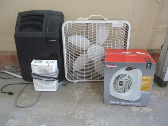 Aerospeed Box Fan, Lasko CC24920 Heater, Holmes Space Heater and Vornado VH2 Heater: All power on, Local Pickup Only