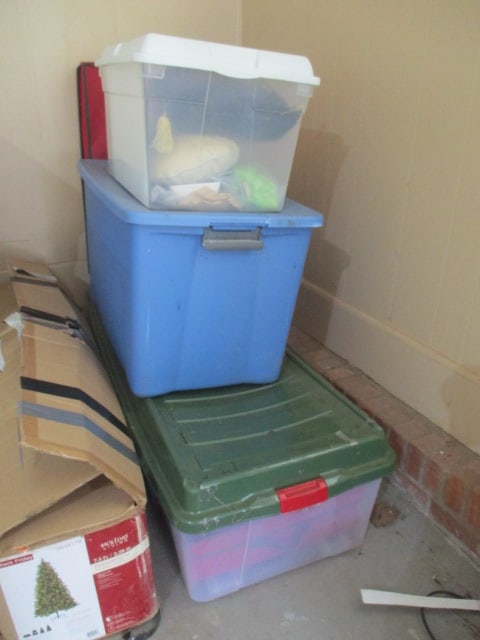 Corner Lot of Christmas and Holiday Decorations in Totes - 3