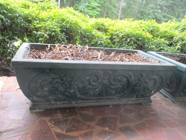Pair of Painted Green Concrete Planters - 2