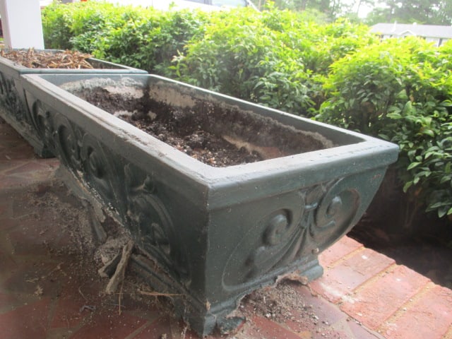 Pair of Painted Green Concrete Planters - 7