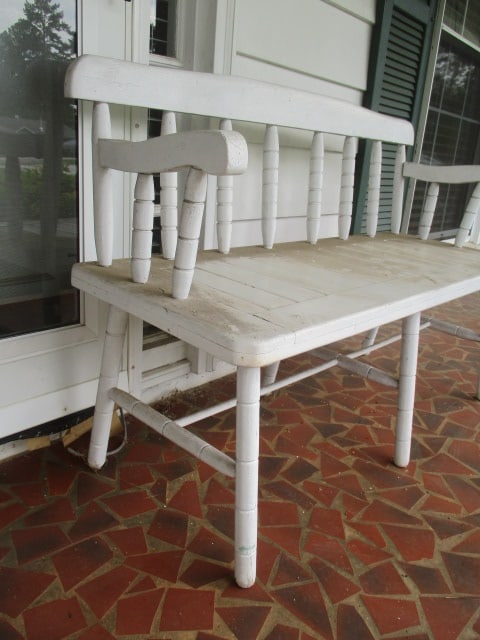 Painted White Wooden Spindle Back Bench - 2