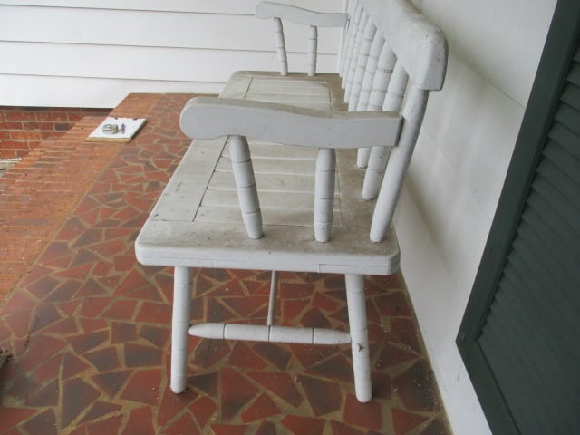 Painted White Wooden Spindle Back Bench - 3