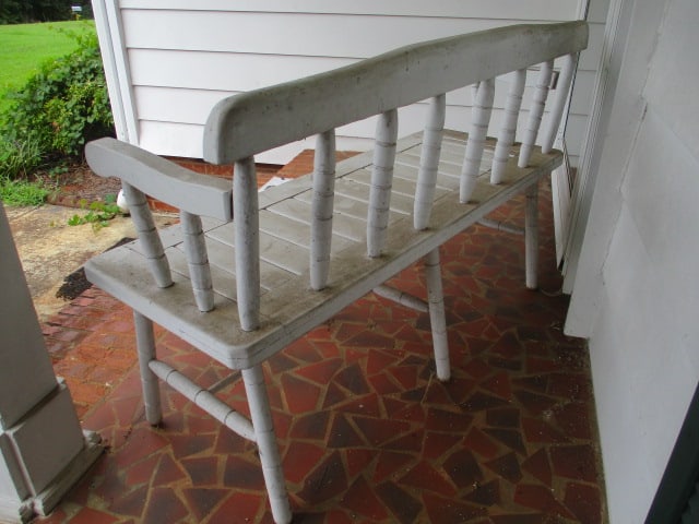 Painted White Wooden Spindle Back Bench - 4