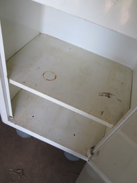 Vintage Enamel Doctor Office Storage Cabinet, Enamel Equipment Trays and Covered Box - 2
