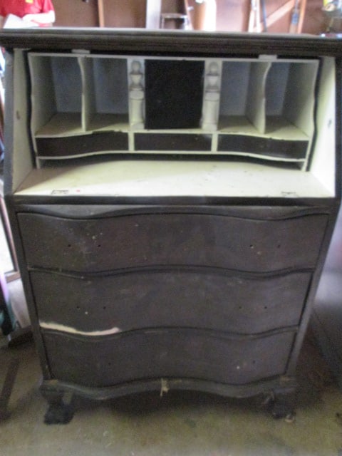 Wood Suit Valet Stand, Painted Purple 2 Drawer Desk and Painted Secretary - 2