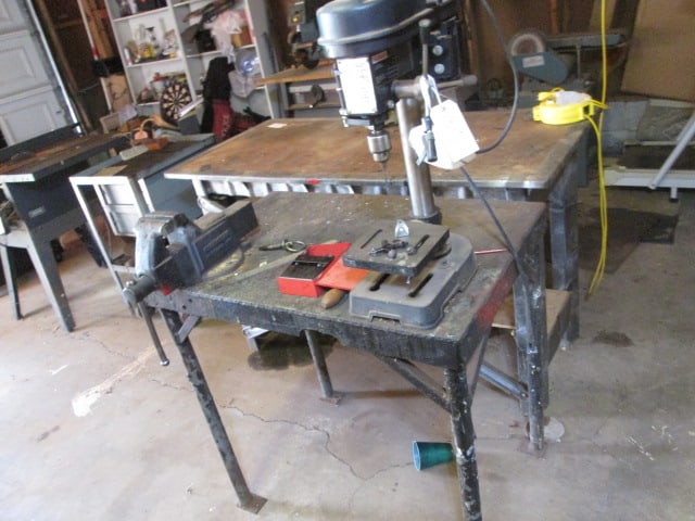 Duracraft 8" Swing Drill Press and Columbian 4" Bench Vise on Metal Work Table (1 of 5)