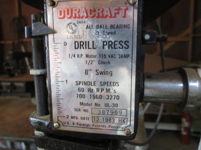 Duracraft 8" Swing Drill Press and Columbian 4" Bench Vise on Metal Work Table - 2