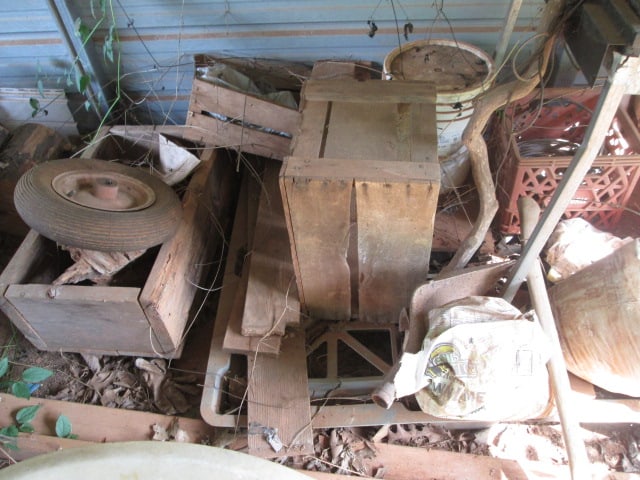 Contents of Right Side Shed-Galvanized Tubs, Yard Tools, Heavy Duty Blue Plastic 50 Gallon Drums, - 7