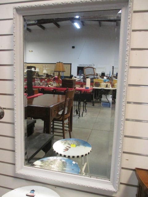 White Framed Beveled Wall Mirror (1 of 2)