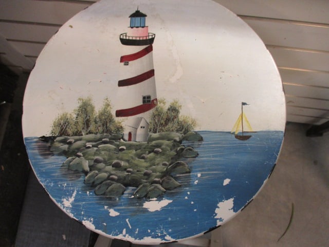 2 Wood Lighthouse Theme Painted Stools - 3