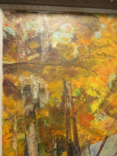 Covered Bridge Framed Oil Painting w/Fall Foliage - 5