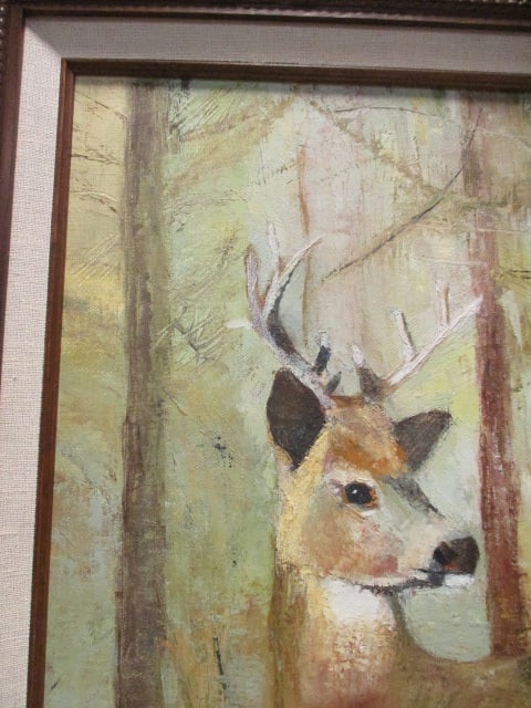 Deer Framed Oil Painting - 2
