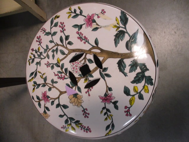 Ceramic Garden Stool w/Botanical Floral Pattern - 2