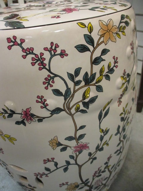Ceramic Garden Stool w/Botanical Floral Pattern - 3