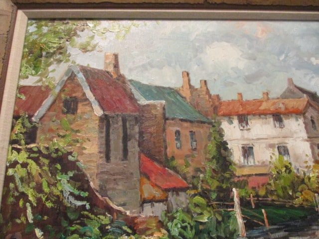 J. Wilder European Village Scene Oil Painting Framed - 2