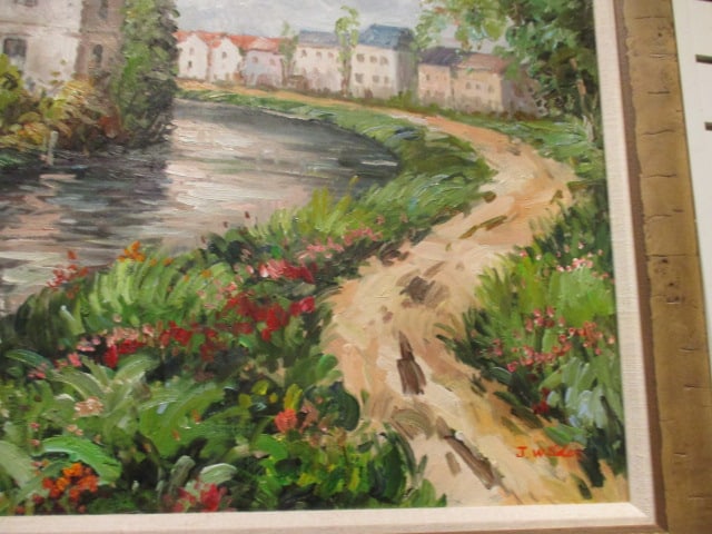 J. Wilder European Village Scene Oil Painting Framed - 3
