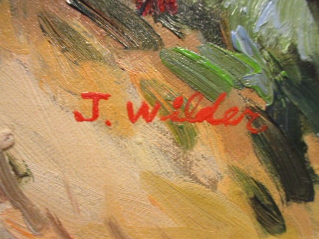 J. Wilder European Village Scene Oil Painting Framed - 4