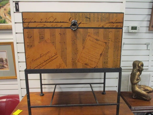Decorative Music Themed Trunk on Metal Base: Trunk-20 x 12 x 12