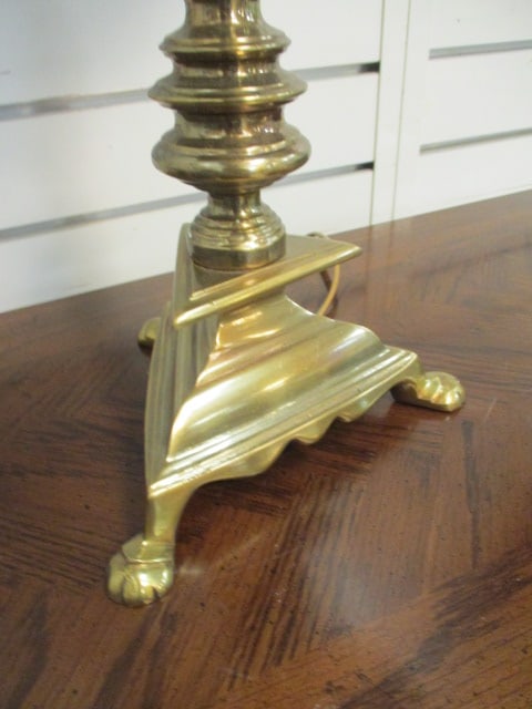 Brass Vtg. Candlestick Table w/Black Shade - 2