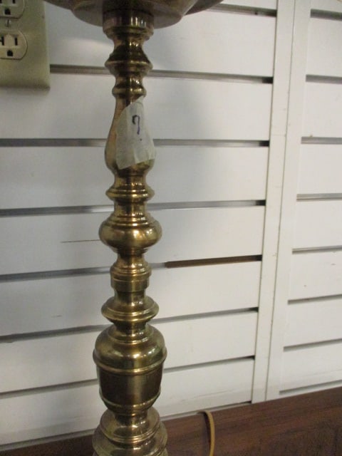 Brass Vtg. Candlestick Table w/Black Shade - 3