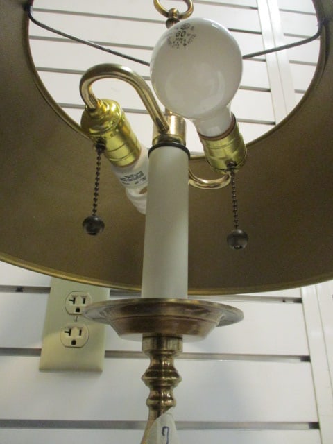 Brass Vtg. Candlestick Table w/Black Shade - 4