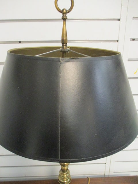 Brass Vtg. Candlestick Table w/Black Shade - 5