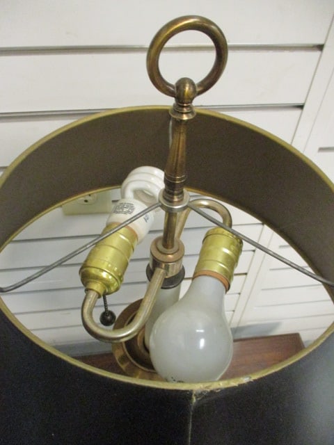 Brass Vtg. Candlestick Table w/Black Shade - 6
