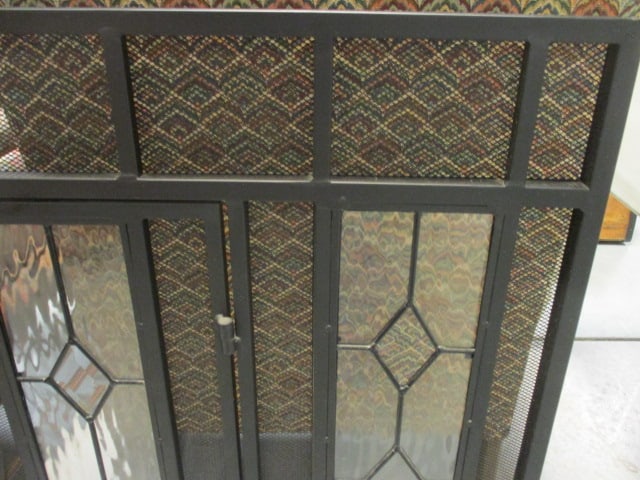 Black Wrought Iron Fireplace Screen & 4 PC Fireplace Tools - 2