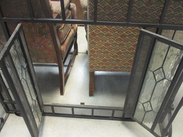 Black Wrought Iron Fireplace Screen & 4 PC Fireplace Tools - 3