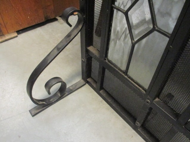 Black Wrought Iron Fireplace Screen & 4 PC Fireplace Tools - 4