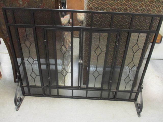 Black Wrought Iron Fireplace Screen & 4 PC Fireplace Tools - 5