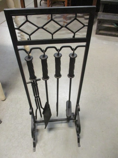 Black Wrought Iron Fireplace Screen & 4 PC Fireplace Tools - 6